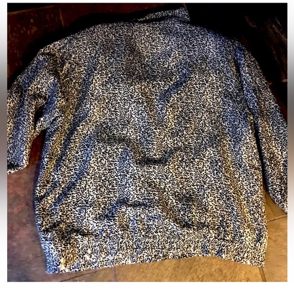 Details vintage black LEOPARD PRINT SILK ZIP UP JACKET womens size  1X MOB WIFE - Picture 6 of 8